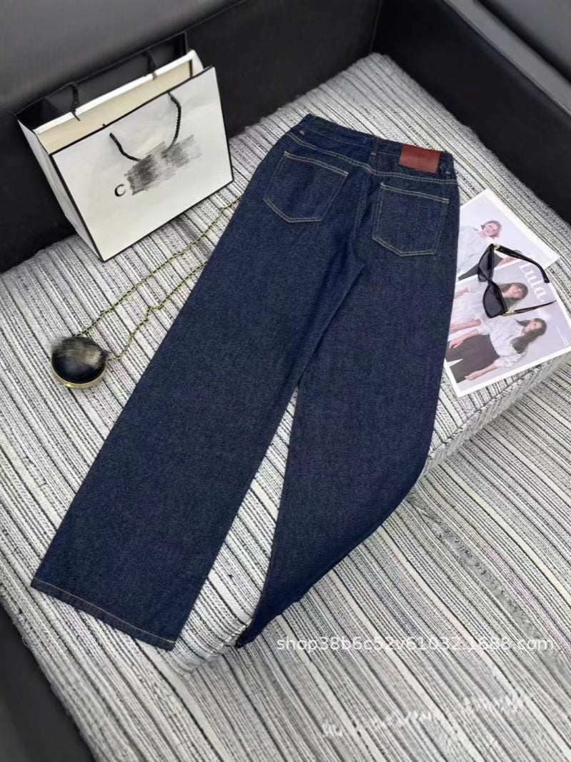 [Nanyou Weiwei High-End Women'S Wear] 24 New Fashion Joker Casual Washed Letter Embossed Denim Straight Leg Pants - Image 5